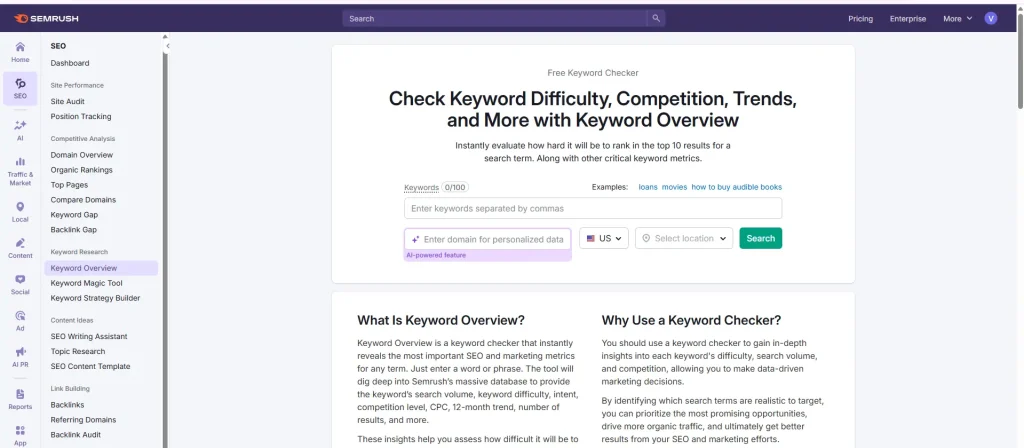 SEMrush Keyword research
